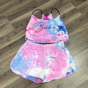 SHEIN Pink and Blue Tie-Dye Pajama Set